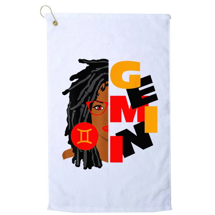 Womens Gemini Girl Afro Locs Girl Zodiac Signs Birthday Platinum Collection Golf Towel