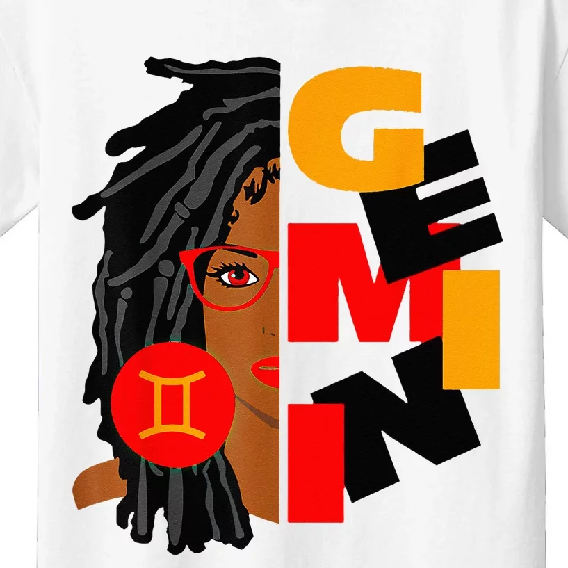 Womens Gemini Girl Afro Locs Girl Zodiac Signs Birthday Kids T-Shirt