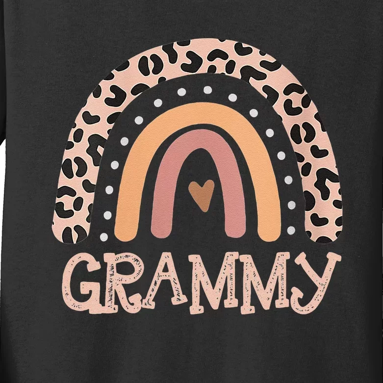 Womens Grammy Gifts For Mother Grandmother Family Rainbow Leopard Kids Long Sleeve Shirt