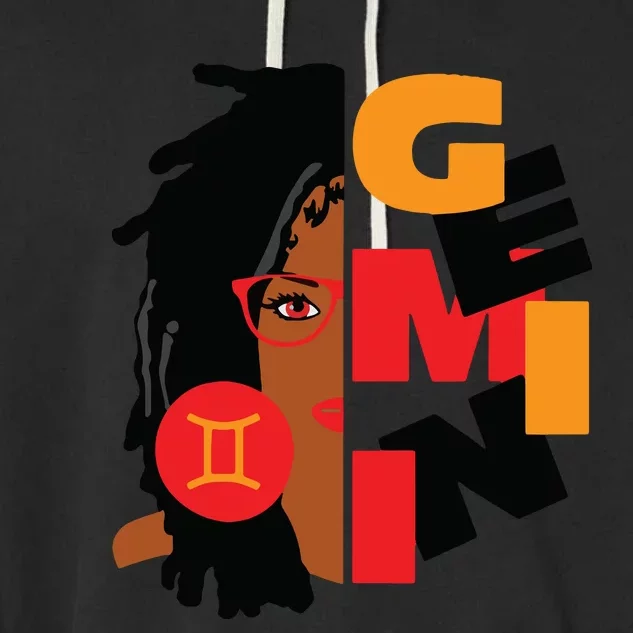 Womens Gemini Girl Afro Locs Girl Zodiac Signs Birthday Garment-Dyed Fleece Hoodie