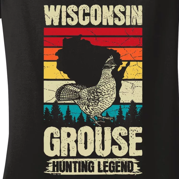 Wisconsin Grouse Hunting Design For A Ruffed Grouse Expert Women's V-Neck T-Shirt