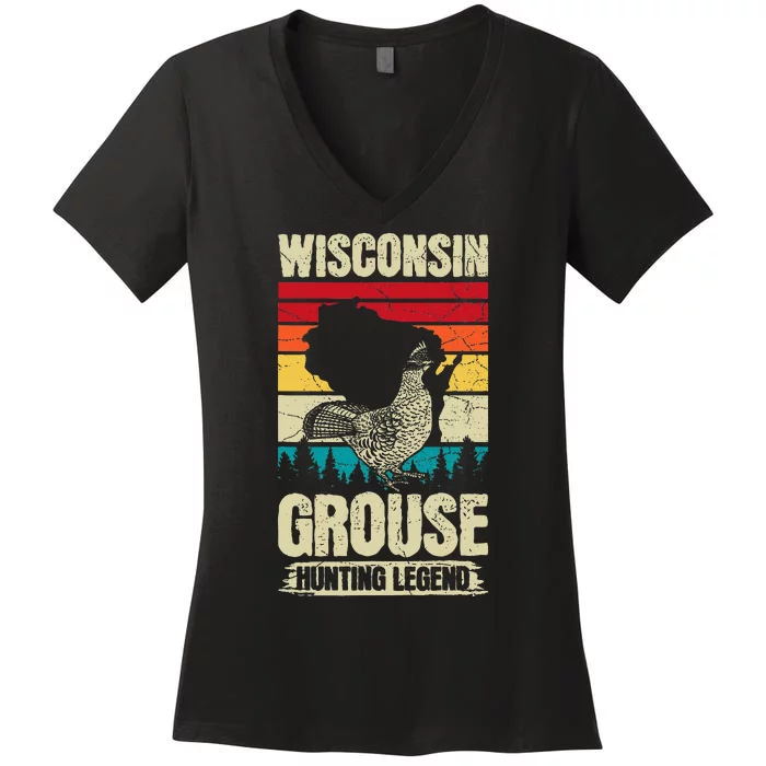 Wisconsin Grouse Hunting Design For A Ruffed Grouse Expert Women's V-Neck T-Shirt