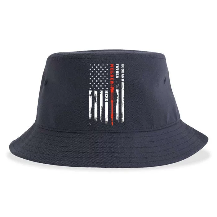 Welder Gift Husband Father Welder Hero American Flag Sustainable Bucket Hat