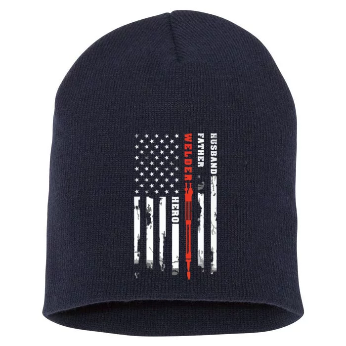 Welder Gift Husband Father Welder Hero American Flag Short Acrylic Beanie