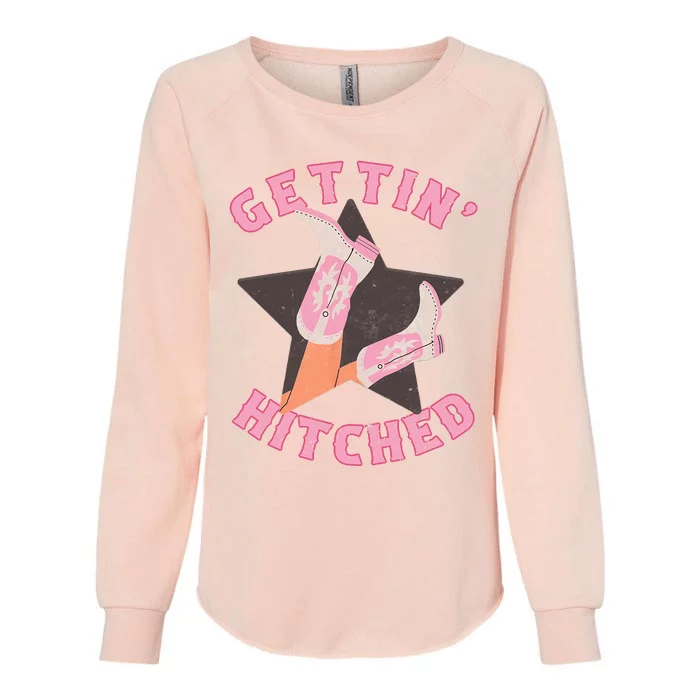 Western Gettin' Hitched Bridal Bachelorette Party Matching Womens California Wash Sweatshirt