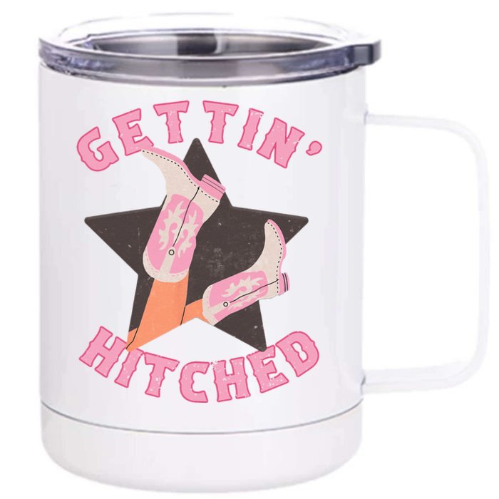 Western Gettin' Hitched Bridal Bachelorette Party Matching Front & Back 12oz Stainless Steel Tumbler Cup