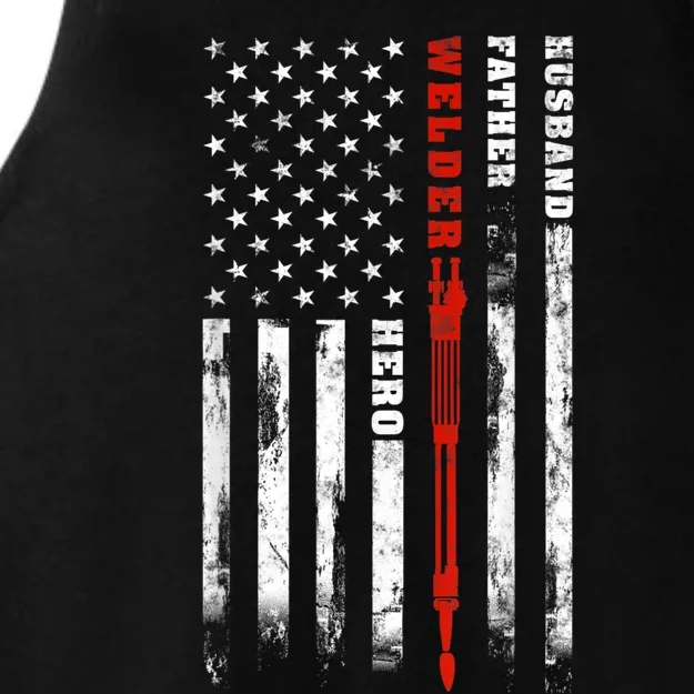 Welder Gift Husband Father Welder Hero American Flag Ladies Tri-Blend Wicking Tank