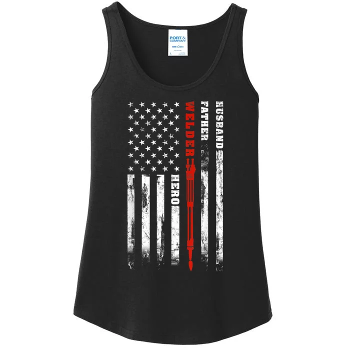 Welder Gift Husband Father Welder Hero American Flag Ladies Essential Tank