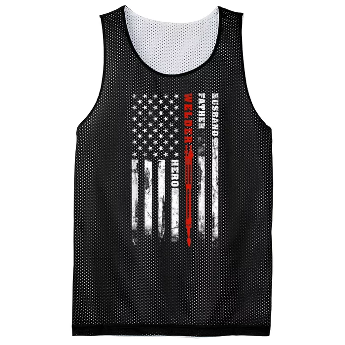 Welder Gift Husband Father Welder Hero American Flag Mesh Reversible Basketball Jersey Tank