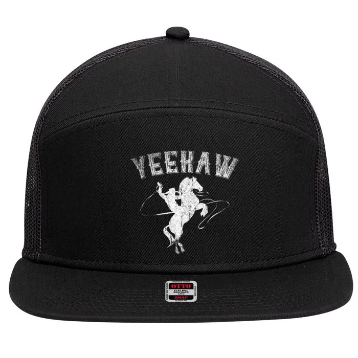 Western Gift Horse Bull Riding Rodeo Yeehaw Cowboy 7 Panel Mesh Trucker Snapback Hat