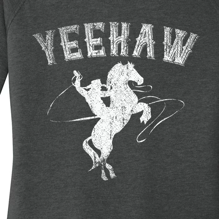 Western Gift Horse Bull Riding Rodeo Yeehaw Cowboy Women's Perfect Tri Tunic Long Sleeve Shirt