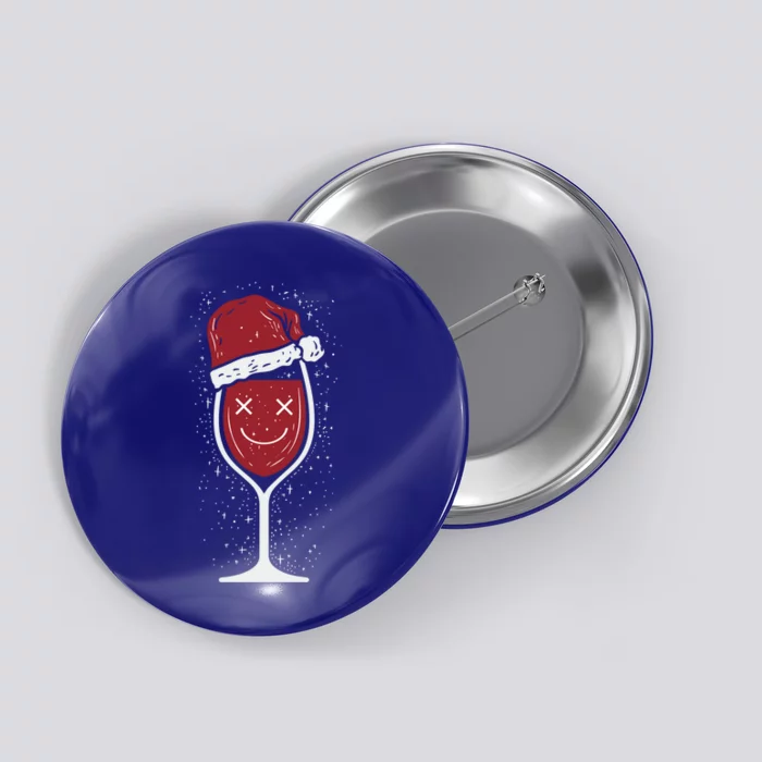 Wine Glass Ing Face Santa Hat Funny Christmas Funny Gift Button