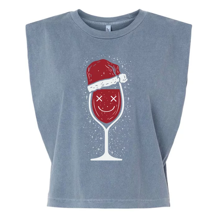 Wine Glass Ing Face Santa Hat Funny Christmas Funny Gift Garment-Dyed Women's Muscle Tee