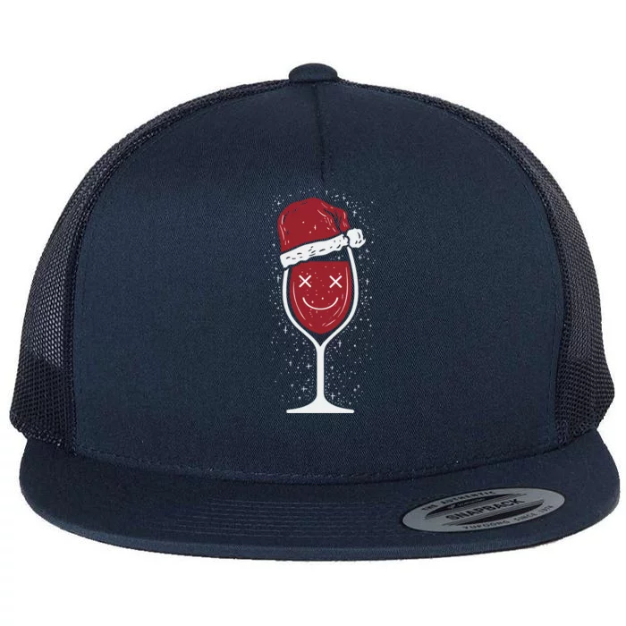 Wine Glass Ing Face Santa Hat Funny Christmas Funny Gift Flat Bill Trucker Hat