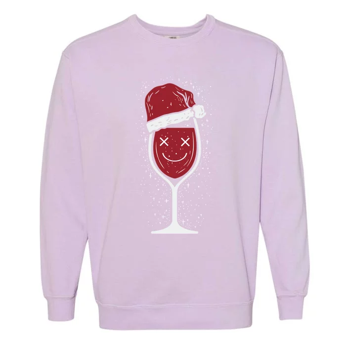 Wine Glass Ing Face Santa Hat Funny Christmas Funny Gift Garment-Dyed Sweatshirt