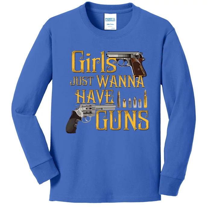 Women Girl Just Wanna Have Guns Kids Long Sleeve Shirt