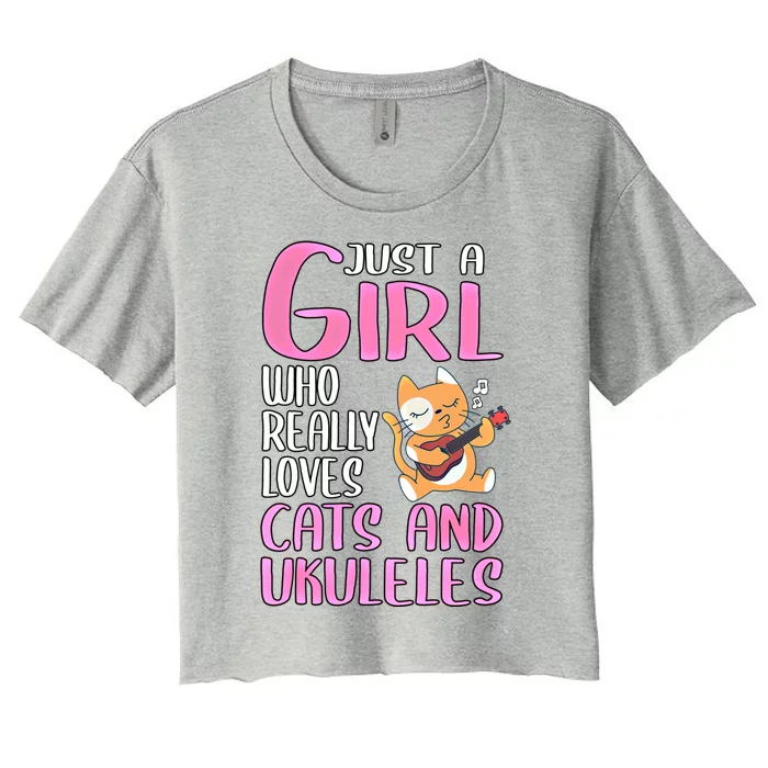 Wo Gift Just A Who Really Loves Cats And Ukuleles Gift Women's Crop Top Tee