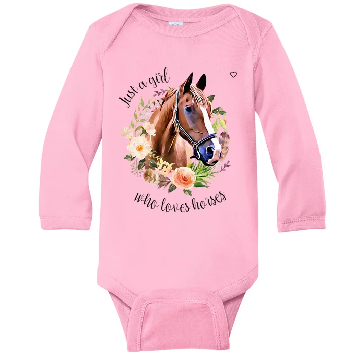 Wo Girl Just A Girl Who Loves Horses Riding Baby Long Sleeve Bodysuit