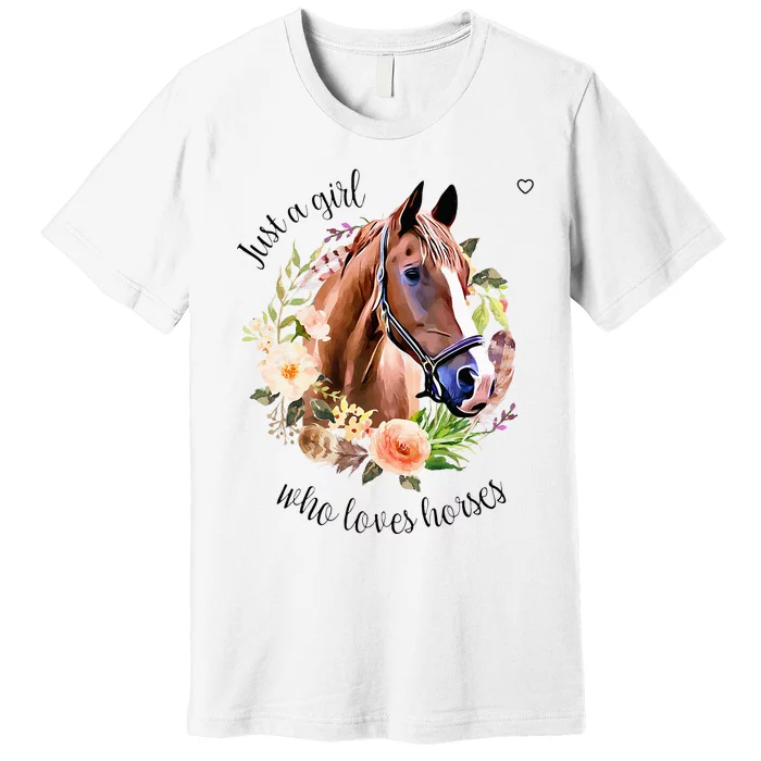 Wo Girl Just A Girl Who Loves Horses Riding Premium T-Shirt