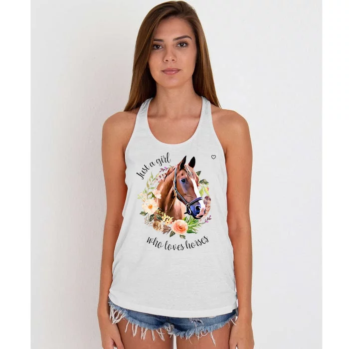 Wo Girl Just A Girl Who Loves Horses Riding Women's Knotted Racerback Tank