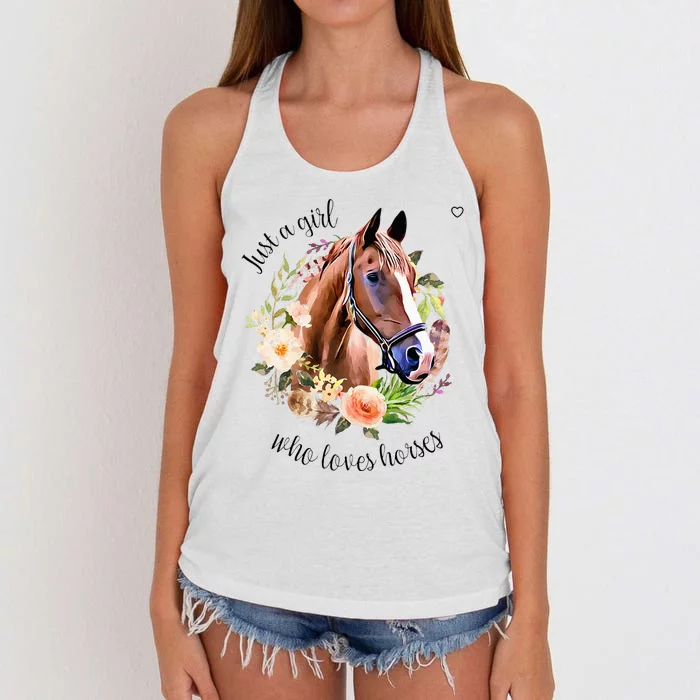 Wo Girl Just A Girl Who Loves Horses Riding Women's Knotted Racerback Tank