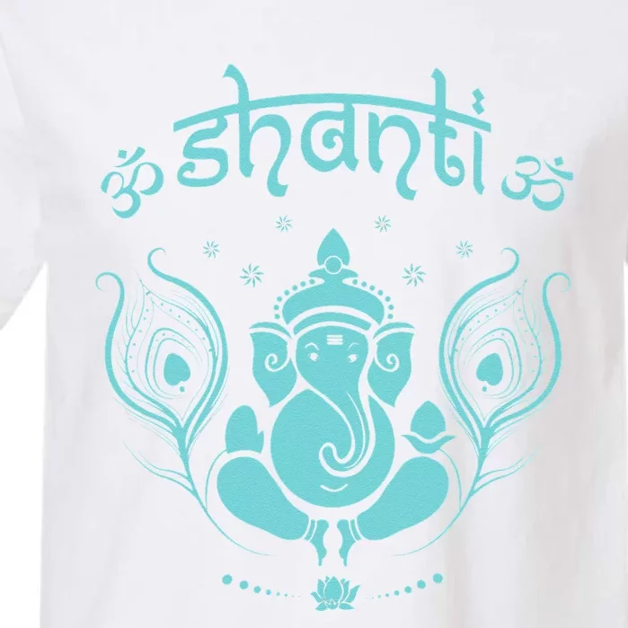 Womens Ganesh Lucky Elephant Peacock Feather & Lotus Shanti OM Yoga Garment-Dyed Heavyweight T-Shirt