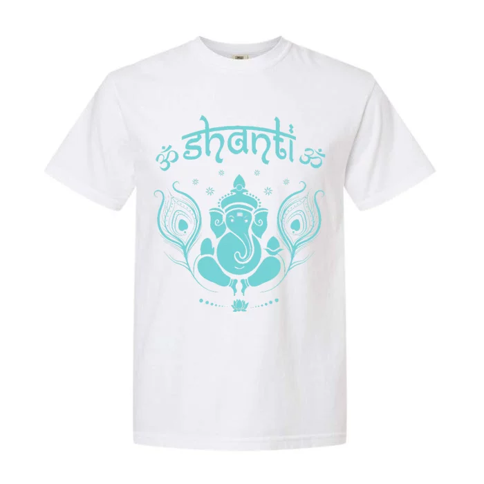 Womens Ganesh Lucky Elephant Peacock Feather & Lotus Shanti OM Yoga Garment-Dyed Heavyweight T-Shirt