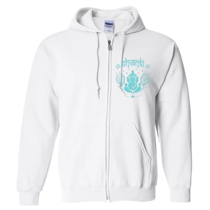 Womens Ganesh Lucky Elephant Peacock Feather & Lotus Shanti OM Yoga Full Zip Hoodie