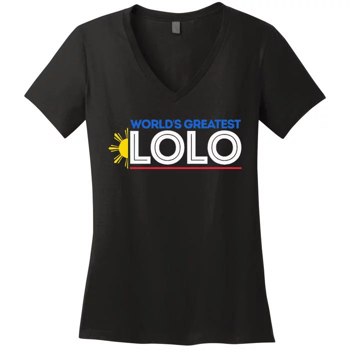 WorldS Greatest Lolo Filipino Grandpa Pinoy Women's V-Neck T-Shirt