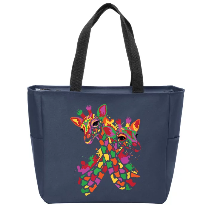 Watercolor Giraffe Lover Funny Giraffe Print Women Gift Zip Tote Bag