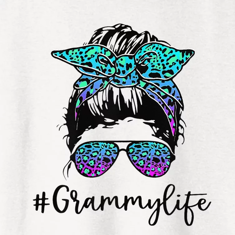 Wo Grammy Life Leopard Tie Dye Messy Bun Mother's Day Women's Crop Top Tee