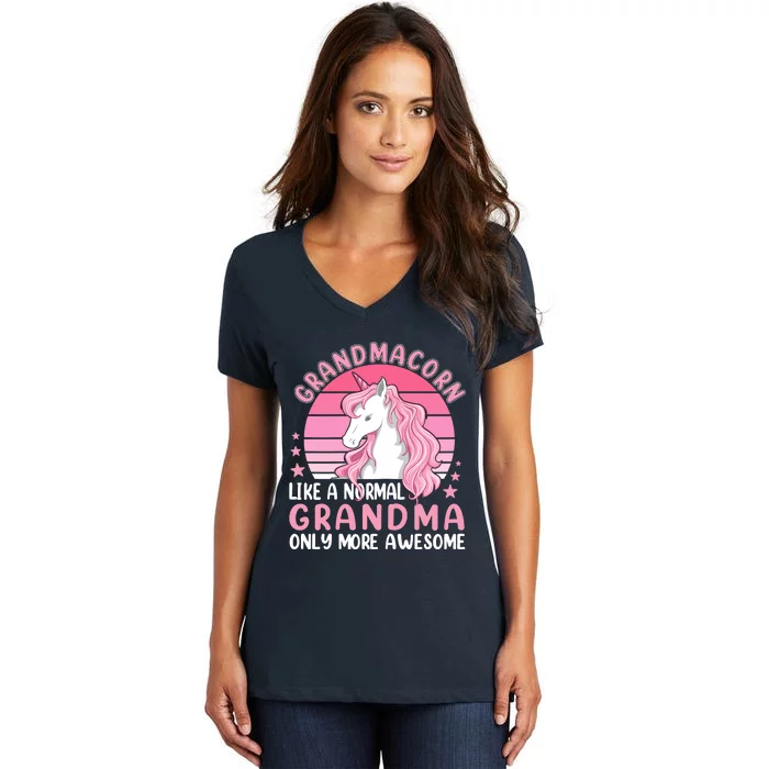 Wo Grandmacorn Like A Normal Grandma Only More Awesome Unicorn Women's V-Neck T-Shirt