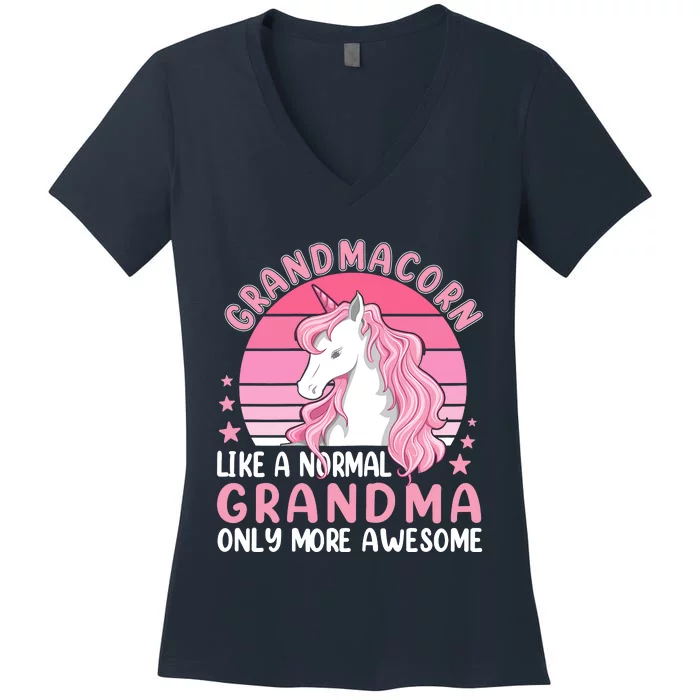 Wo Grandmacorn Like A Normal Grandma Only More Awesome Unicorn Women's V-Neck T-Shirt