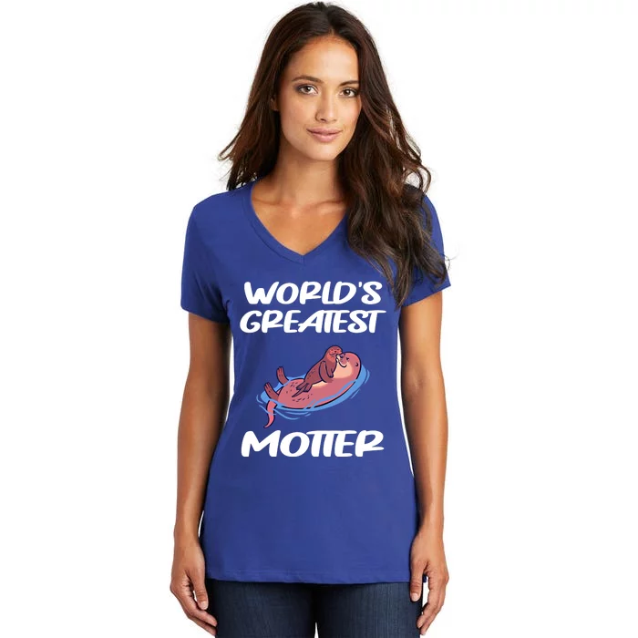 Worlds Greatest Motter Mothers Day Animal Pun Mom Mama Momma Gift Women's V-Neck T-Shirt