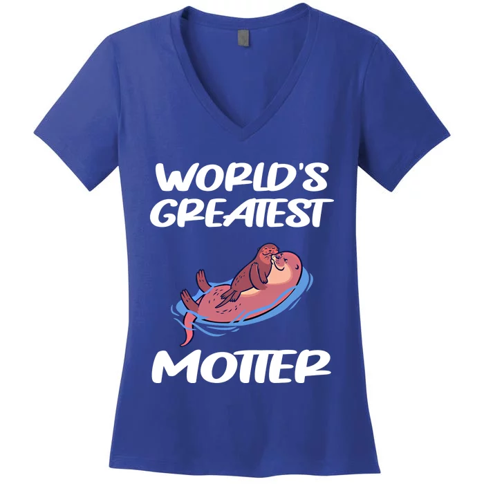 Worlds Greatest Motter Mothers Day Animal Pun Mom Mama Momma Gift Women's V-Neck T-Shirt