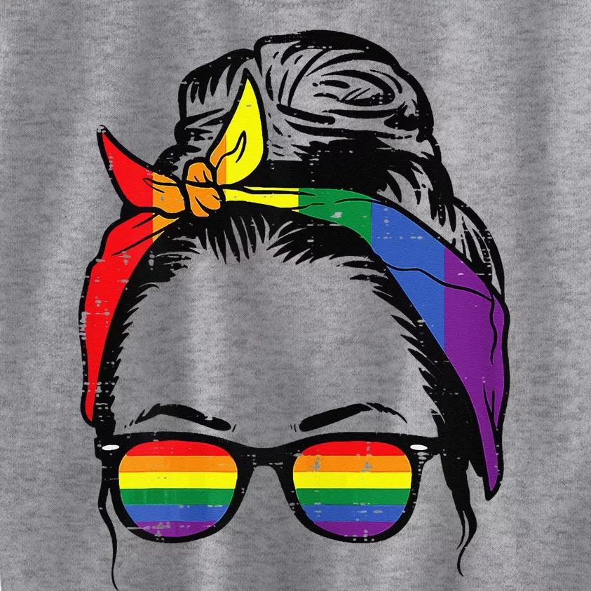 Womens Gay Mom Messy Hair Bun LGBTQ Rainbow Pride Kids Sweatshirt