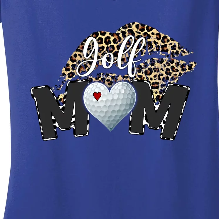 Wo Golf Mom Leopard Print Lips Golf Player Mom Gift Women's V-Neck T-Shirt