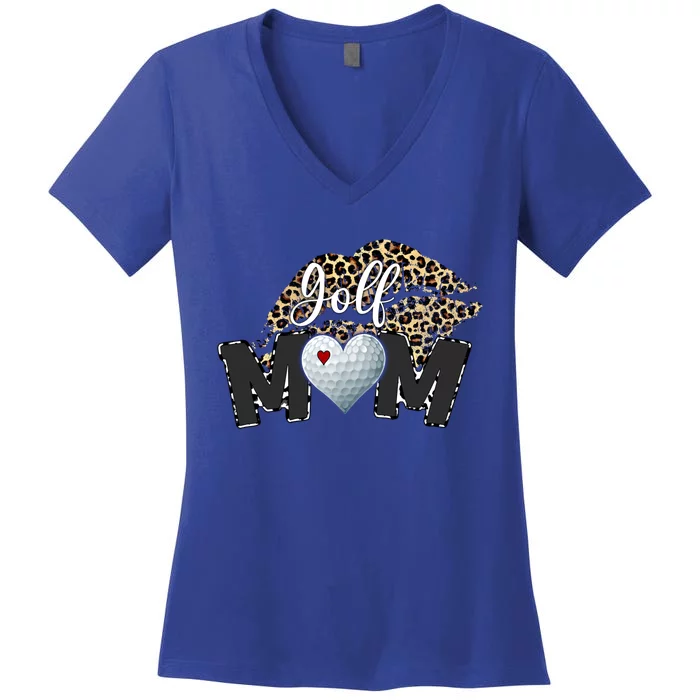 Wo Golf Mom Leopard Print Lips Golf Player Mom Gift Women's V-Neck T-Shirt