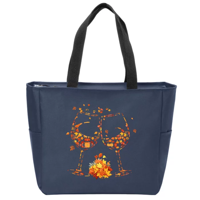 Wine Glass Maple Leaf Autumn Fall Season Thanksgiving Zip Tote Bag