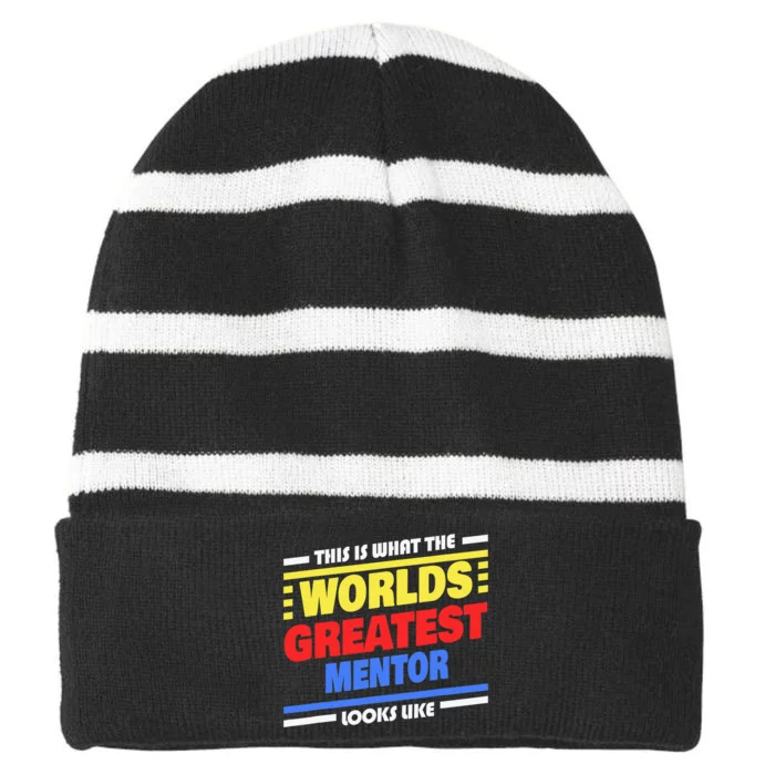 World's Greatest Mentor Saying Funny Mentor Striped Beanie with Solid Band