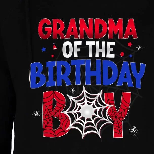 Women Grandma Of The Birthday Boy Matching Spider Web Family Womens Funnel Neck Pullover Hood