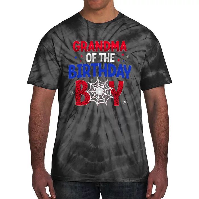 Women Grandma Of The Birthday Boy Matching Spider Web Family Tie-Dye T-Shirt