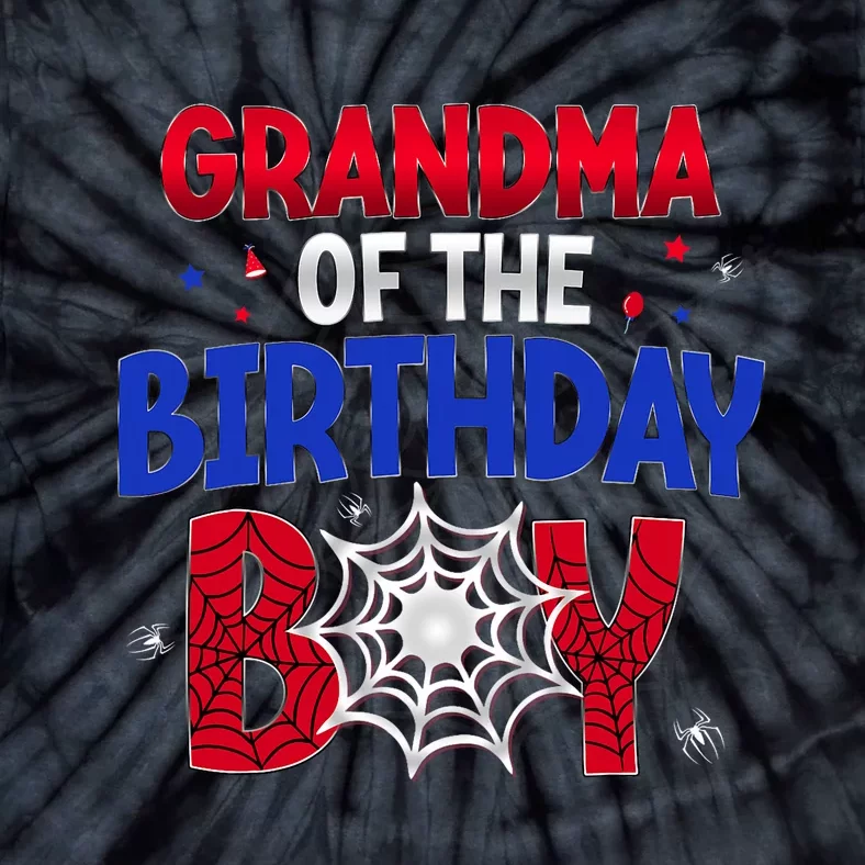 Women Grandma Of The Birthday Boy Matching Spider Web Family Tie-Dye T-Shirt