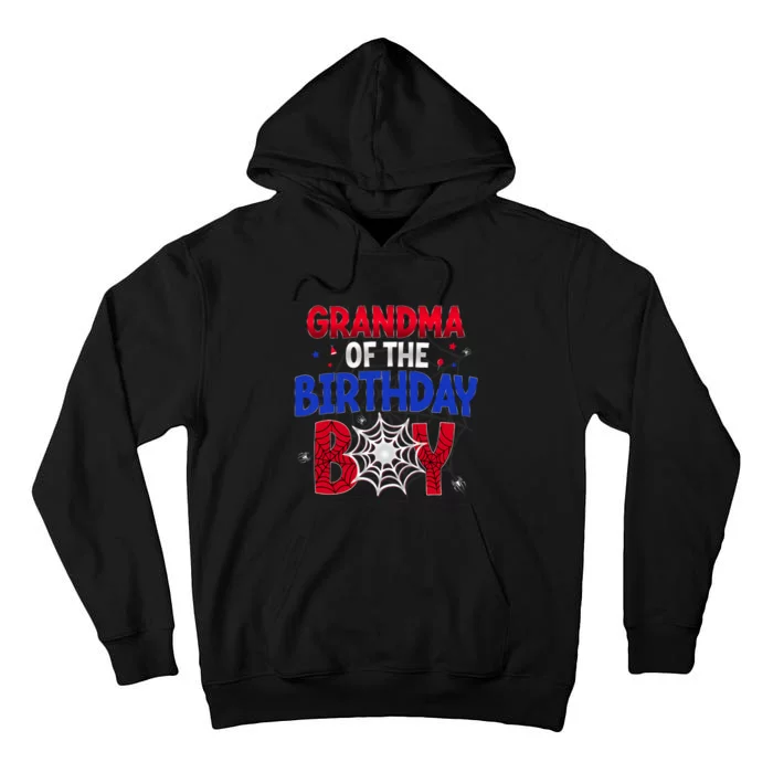 Women Grandma Of The Birthday Boy Matching Spider Web Family Tall Hoodie