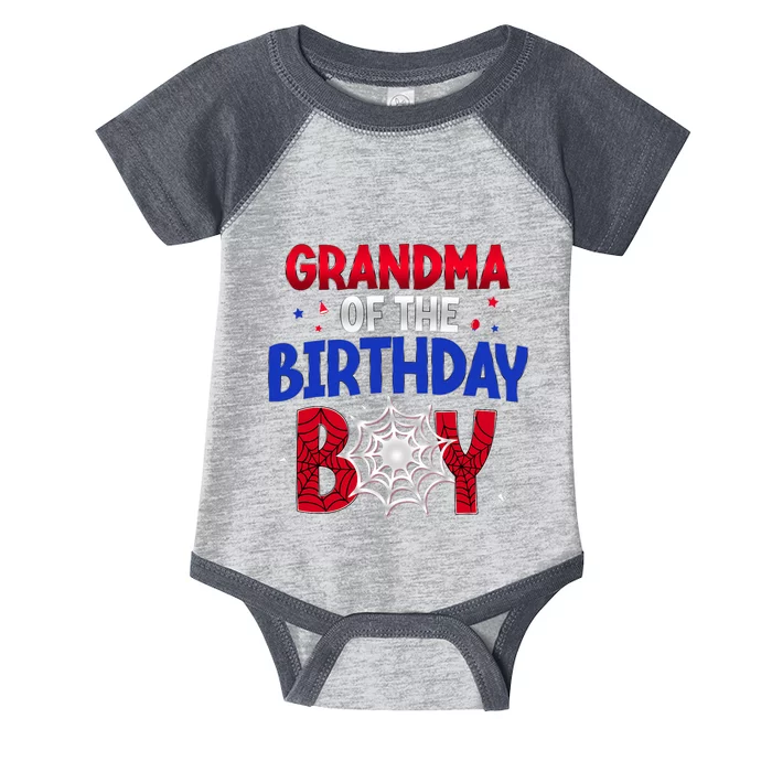 Women Grandma Of The Birthday Boy Matching Spider Web Family Infant Baby Jersey Bodysuit