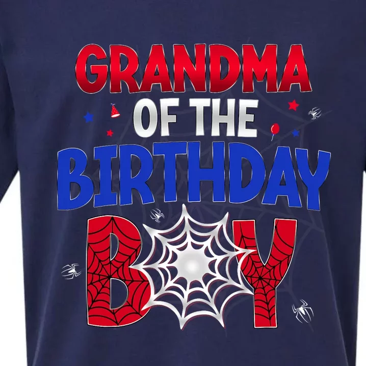 Women Grandma Of The Birthday Boy Matching Spider Web Family Sueded Cloud Jersey T-Shirt