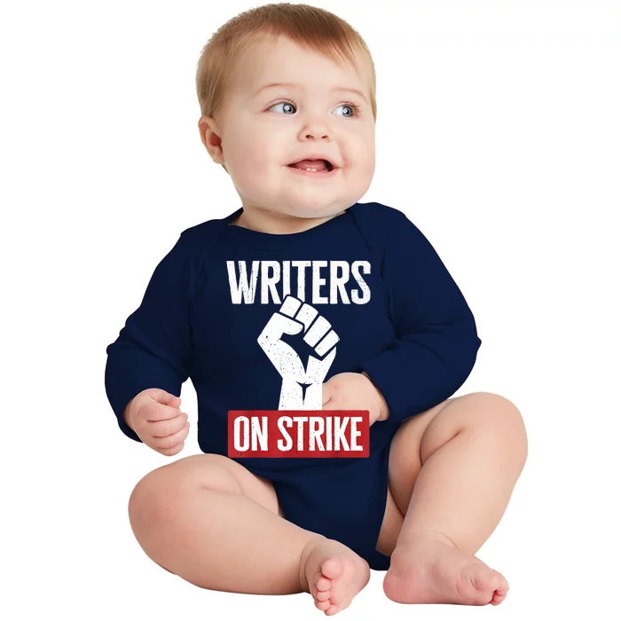 Writers Guild Of America On Strike Anti AI Chatbots WGA Baby Long Sleeve Bodysuit