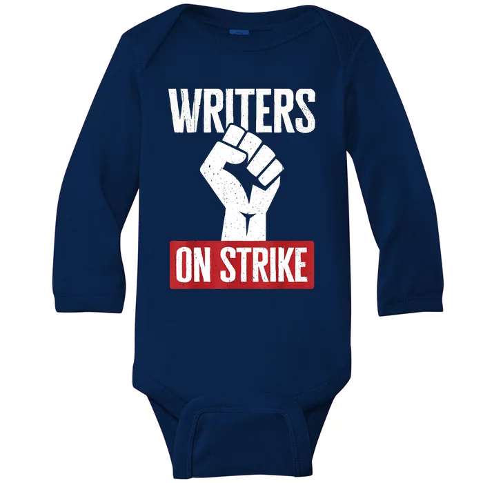 Writers Guild Of America On Strike Anti AI Chatbots WGA Baby Long Sleeve Bodysuit