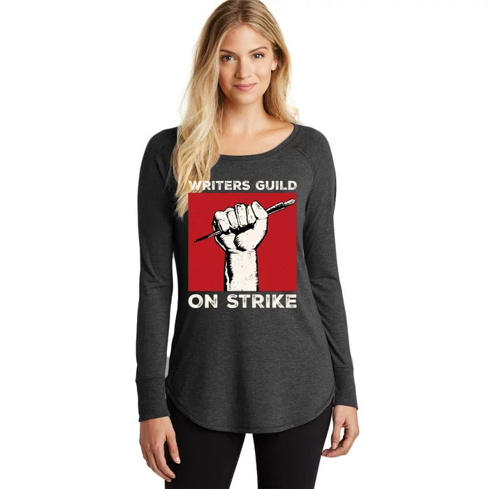 Writers Guild Of America On Strike Anti AI Chatbots WGA Women's Perfect Tri Tunic Long Sleeve Shirt