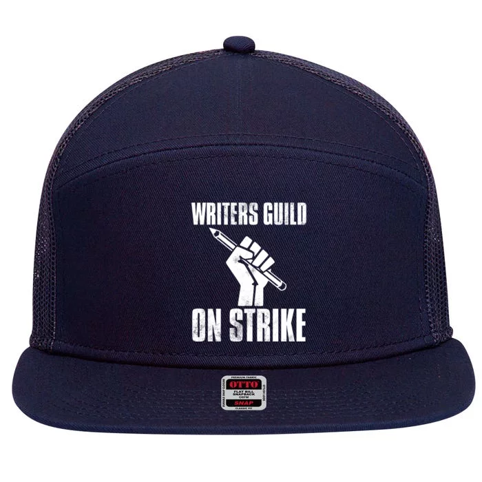 Writers Guild Of America On Strike Anti Ai Chatbots Wga 7 Panel Mesh Trucker Snapback Hat